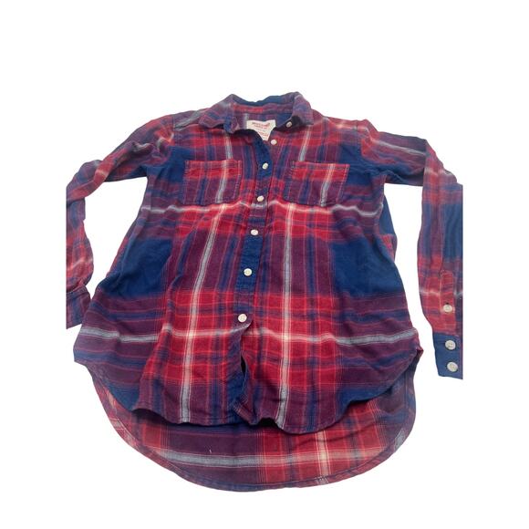 Mossimo Red Blue Plaid Button Up Shirt Womens Size XS - Picture 4 of 10